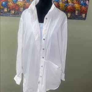 Lunya cotton sleep shirt/oxford w pocket, size M